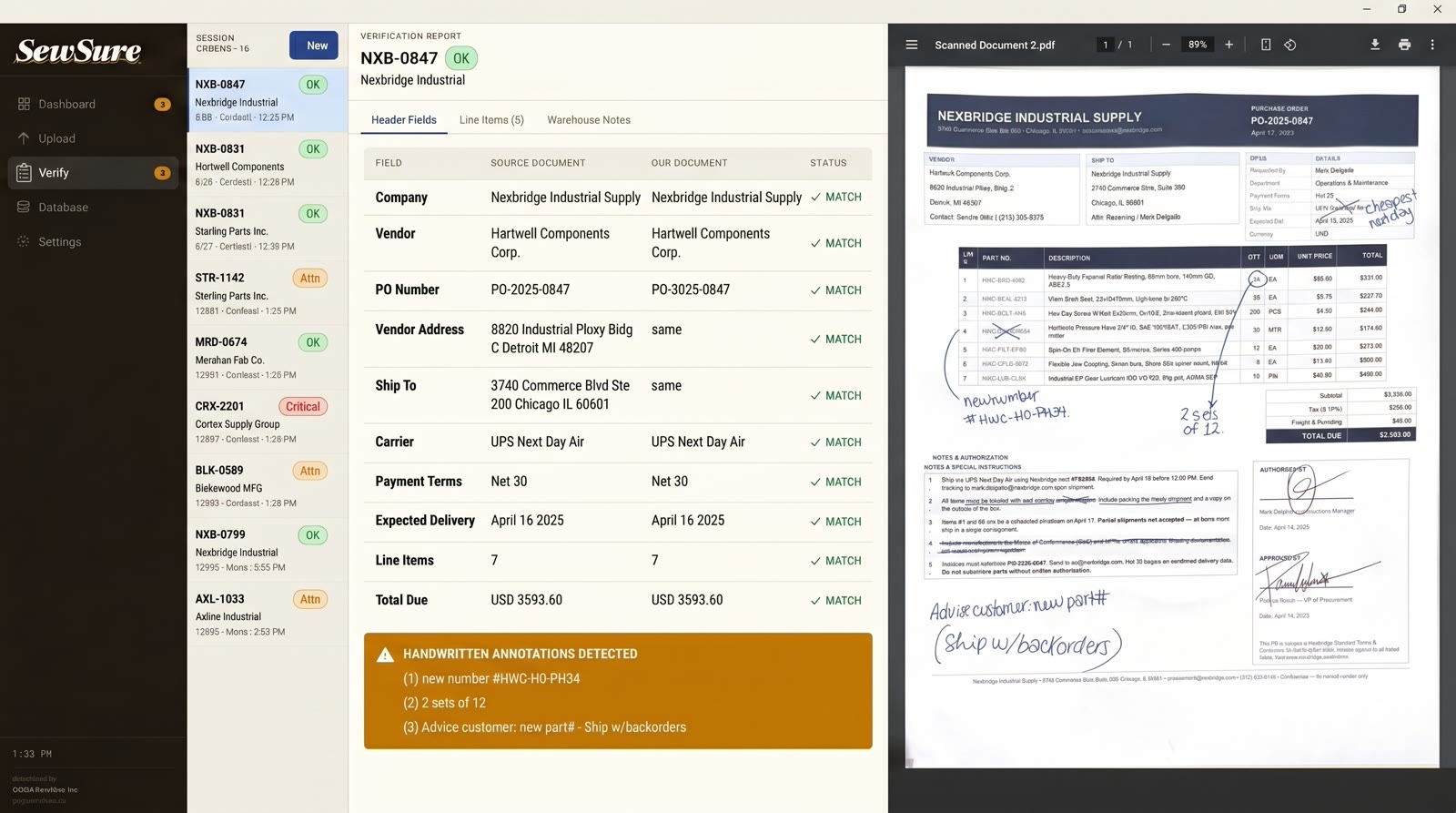 SewSure verification interface